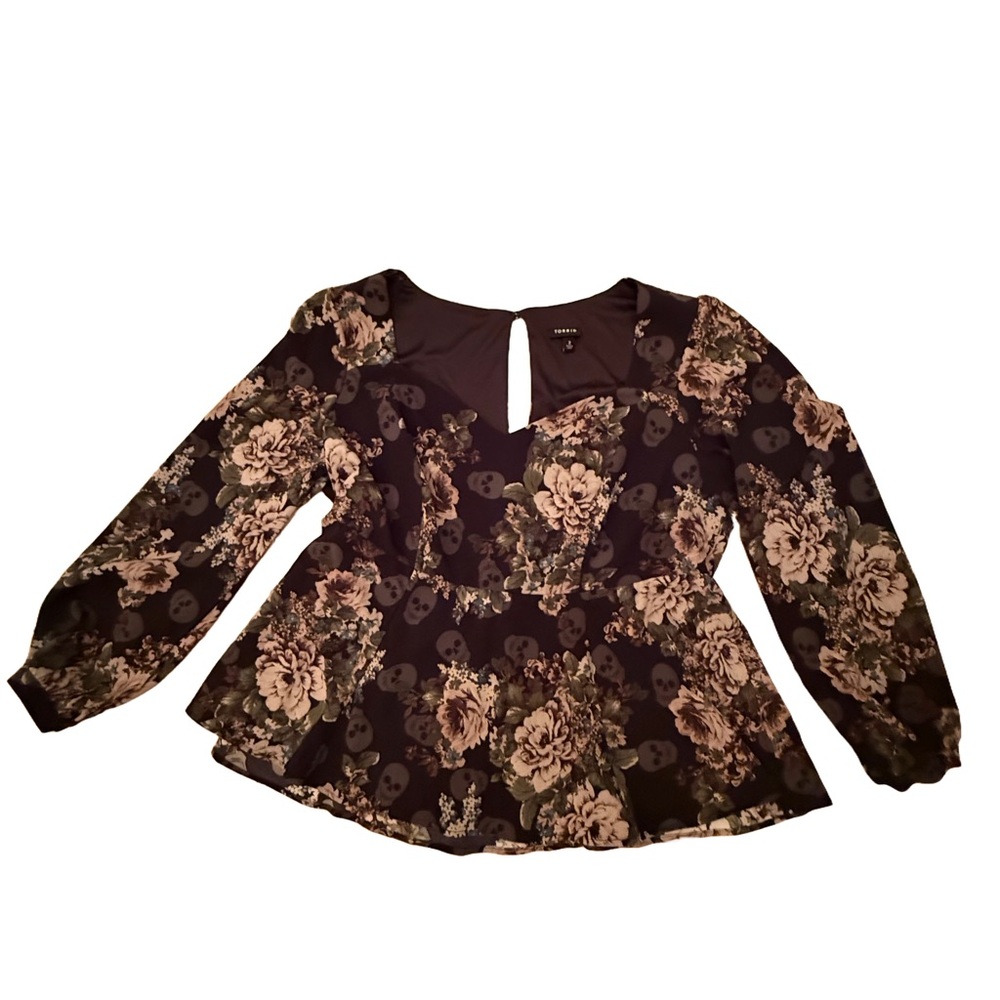 Floral & Skull Pattern Black Women's Top